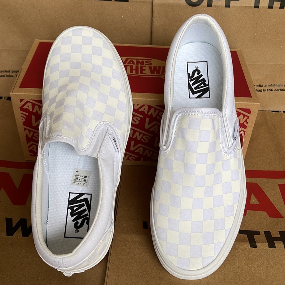 Vans Classic Men’s Slip On Checkerboard True White/ True White sneakers - Picture 13 of 16
